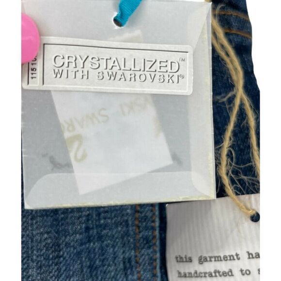 7FAMK Bootcut Blue Jeans Swarovski Crystal Pocket Womens Size 30 Designer Denim - Picture 5 of 9